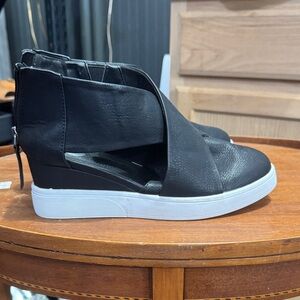Black Leather Wedge Sneakers